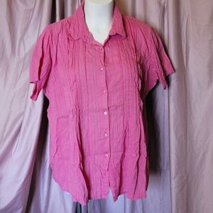 Woman within 3X short sleeve pink textured ruched blouse
